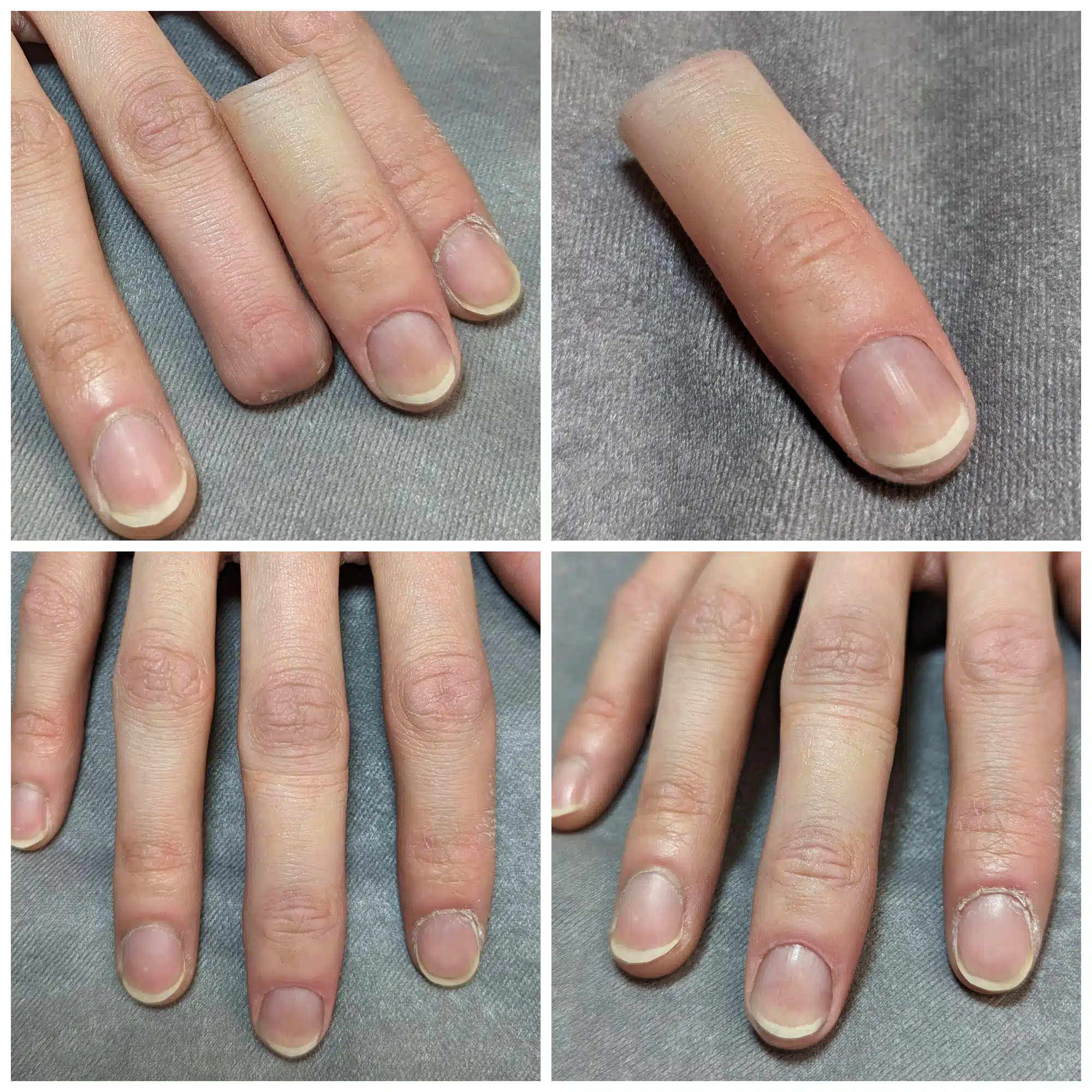 Four pictures of a person 's hands with different nail shapes.