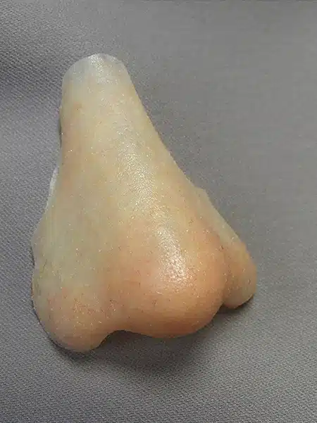 A close up of the tip of an apple