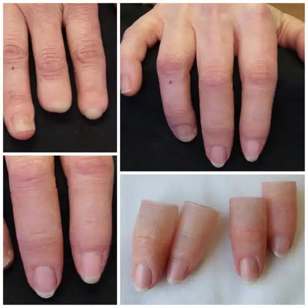 A collage of four different pictures showing the fingers.