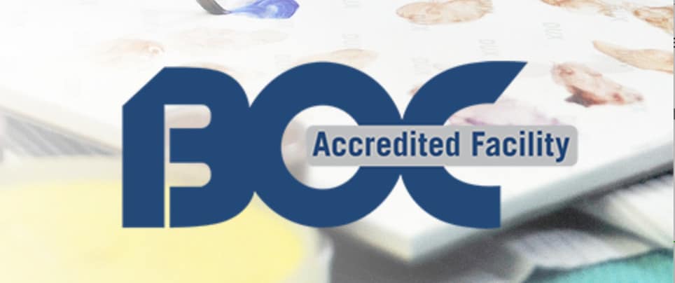 A blue and white logo for the bbb accredited firm.